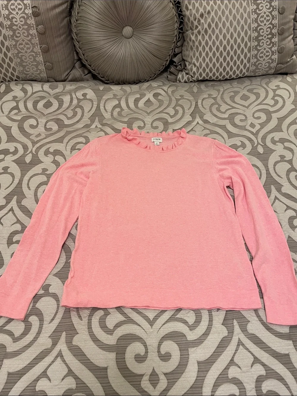 J. Crew Pink Ruffle-Trim Long Sleeve Size Medium